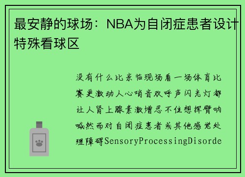 最安静的球场：NBA为自闭症患者设计特殊看球区
